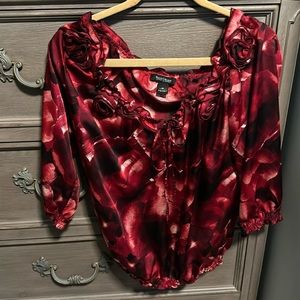 WHBM silky blouse with rose pattern